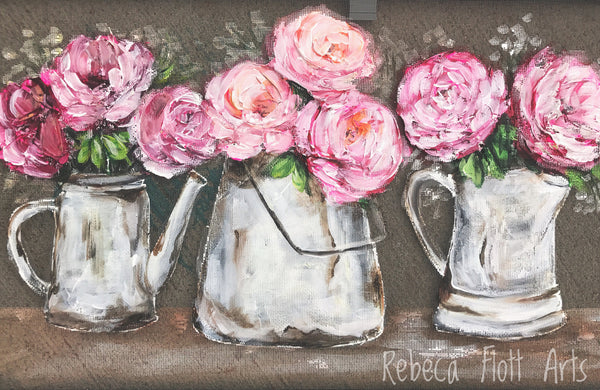 Pink Peonies on vintage tea pot