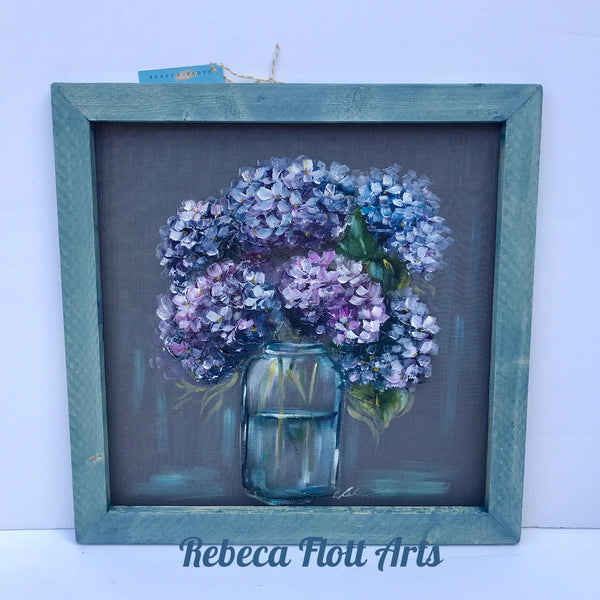Gramma Patty hydrangeas, Hydrangeas,mason jar and hydrangeas, original, hand painted