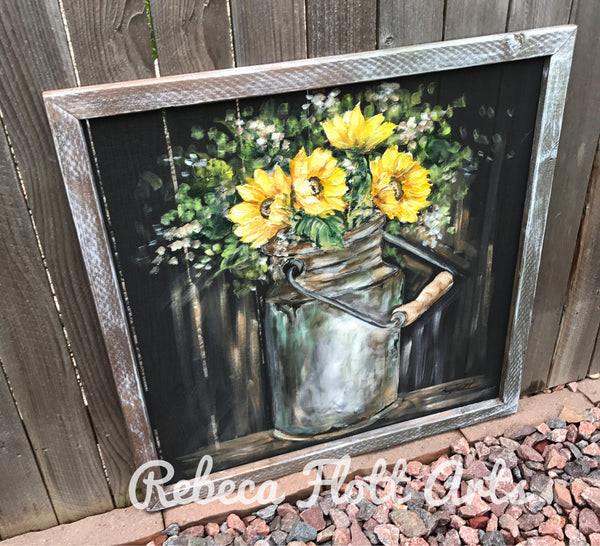 Vintage milk jug with sunflowers