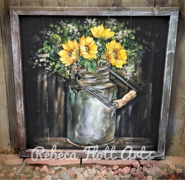 Vintage milk jug with sunflowers