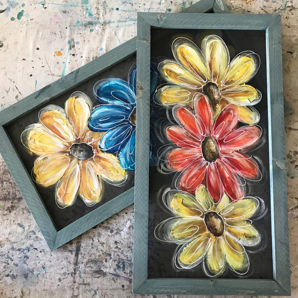 Colorful flowers, bright and happy, blue and yellow