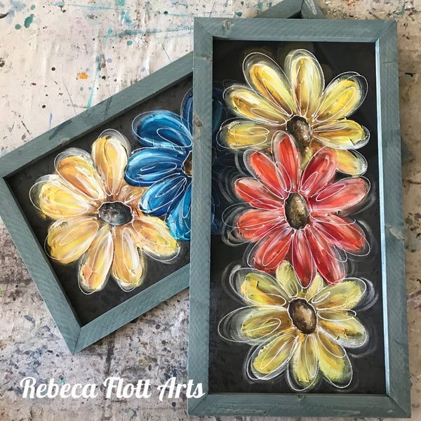 Colorful flowers, bright and happy, blue and yellow