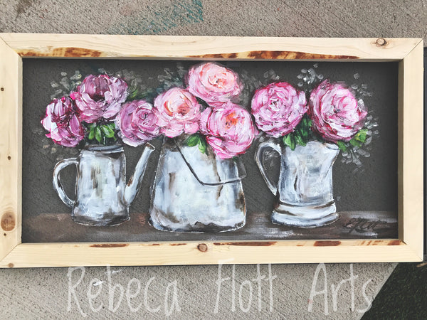 Pink Peonies on vintage tea pot