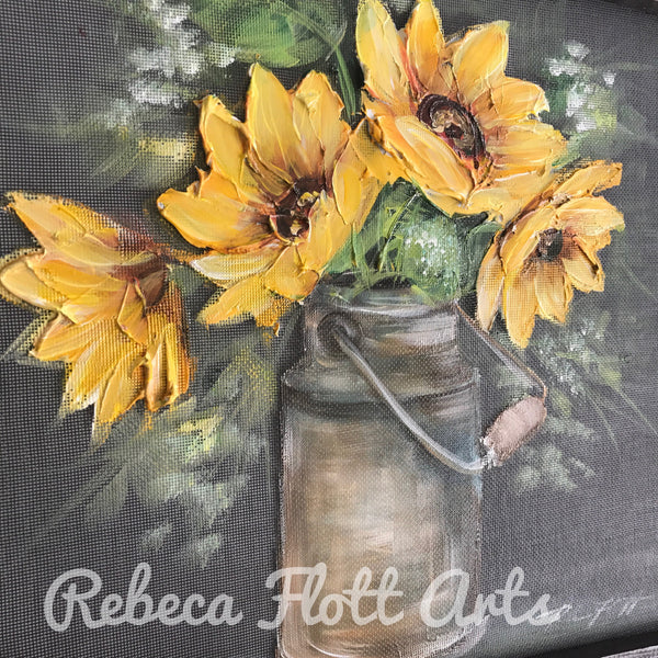 Sunflowers on vintage milk jug