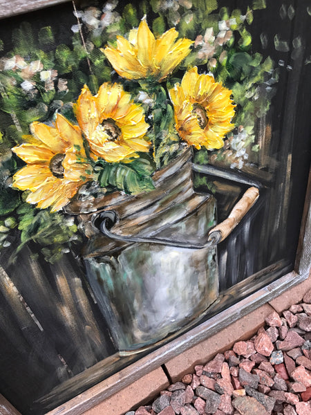 Vintage milk jug with sunflowers