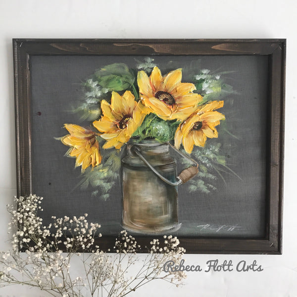 Sunflowers on vintage milk jug