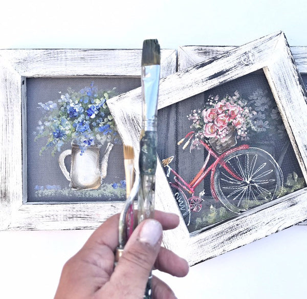 Vintage inspired  jar mini 10x10 blue flowers