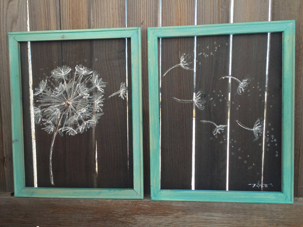 "Dandelion" - Set of two- original rustic handmade art