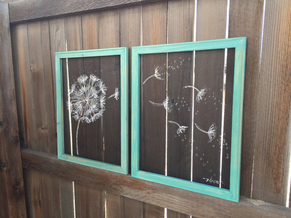 "Dandelion" - Set of two- original rustic handmade art