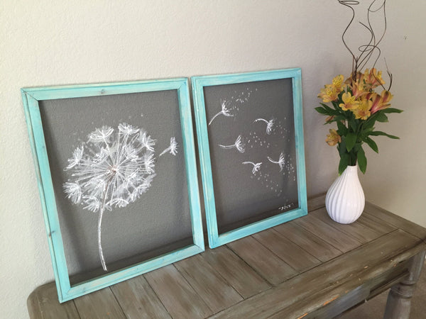 "Dandelion" - Set of two- original rustic handmade art