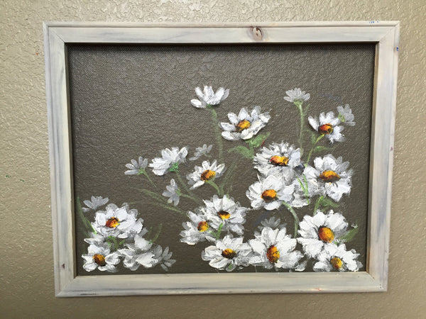 Daisies On White,Set of two Beautiful Daisies, recycled, outdoor and indoor art, flowers,Daisy Flower Painting, Daisy Flower art,