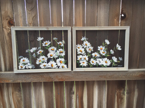 Daisies On White,Set of two Beautiful Daisies, recycled, outdoor and indoor art, flowers,Daisy Flower Painting, Daisy Flower art,