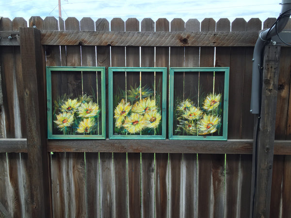 Made to order SET of 3 pieces,Yellow Flower painting