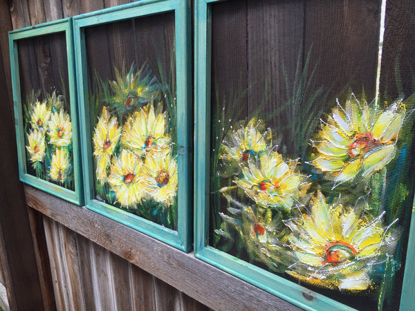 Made to order SET of 3 pieces,Yellow Flower painting