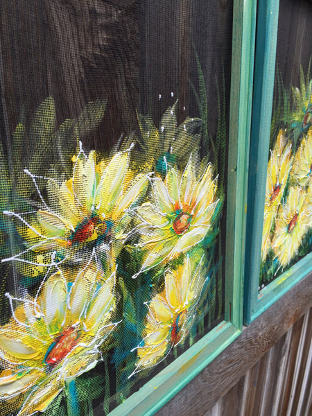 Made to order SET of 3 pieces,Yellow Flower painting
