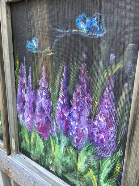 Wild flower set of two,purple flower, reclyced wood