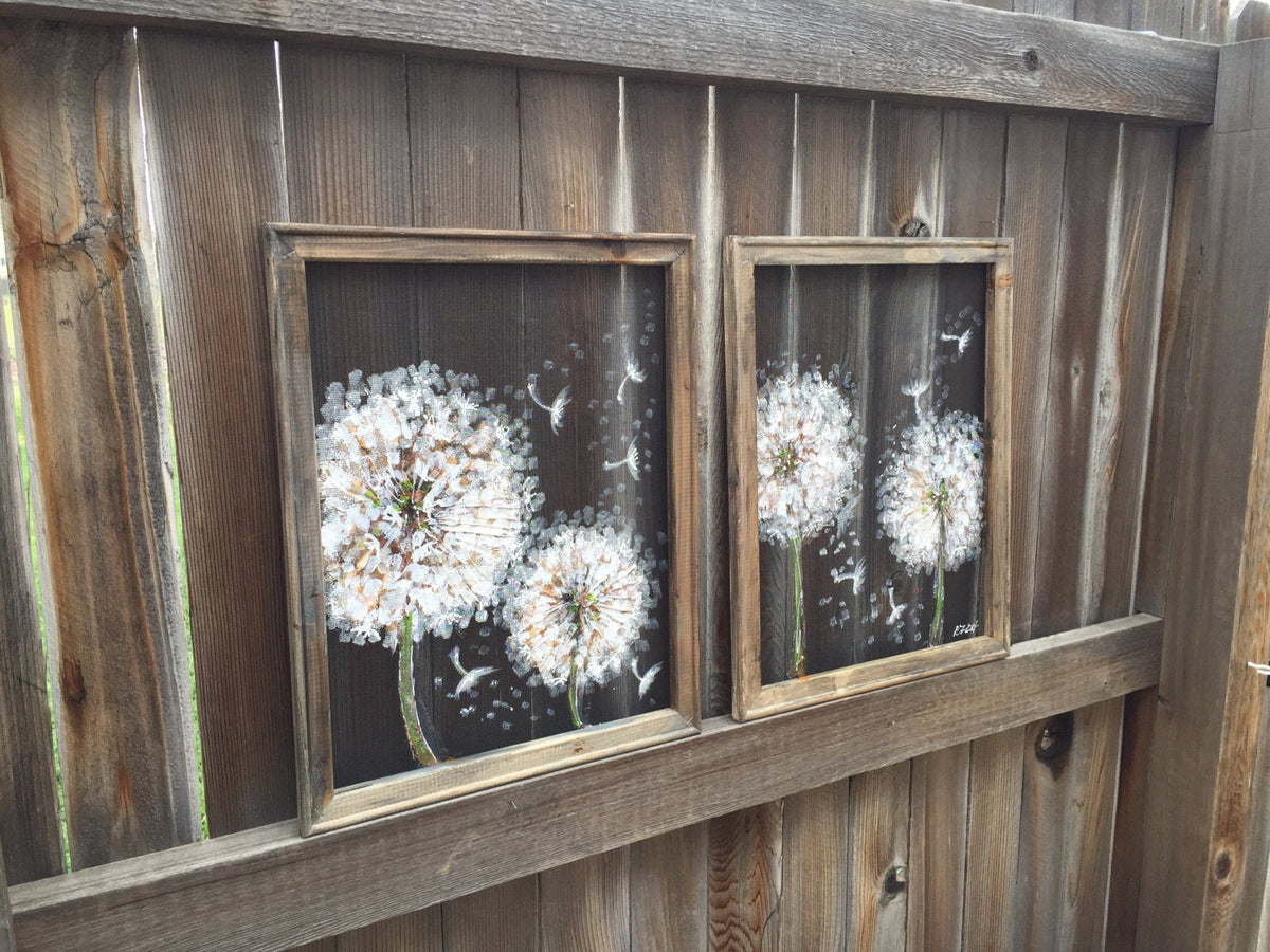 Recycled window screen,Dandelion,Floral ,Painting dandelions
