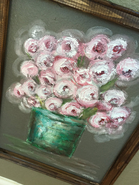 Shabby Chic window screen art,Flowers on window screen ,indoor and outdoor art!