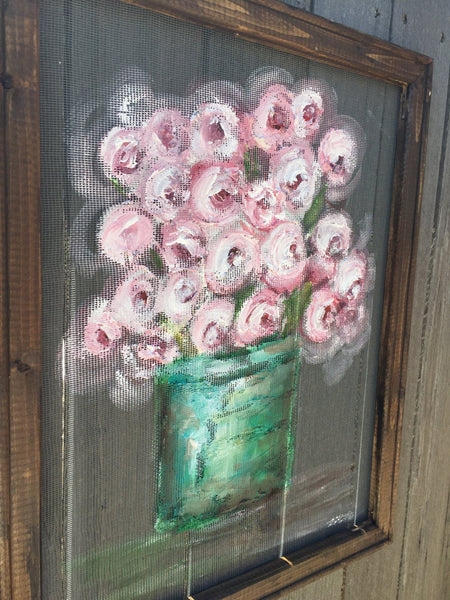 Shabby Chic window screen art,Flowers on window screen ,indoor and outdoor art!