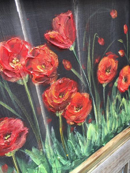 Red poppies gardens, window screen hand painting