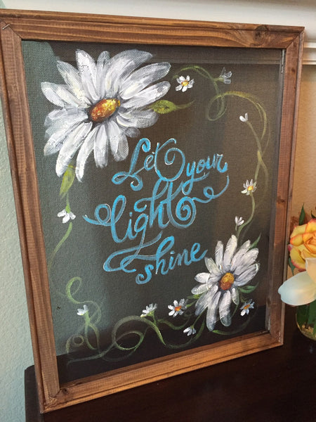 Let your light shine, Flowers on screen, recycled, window screen, hand painted