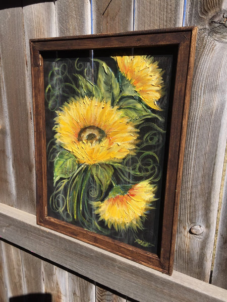 Sunflower lll ,rustic wood sunflower,Sunflowers dancing,Wood and screen,window screen painting