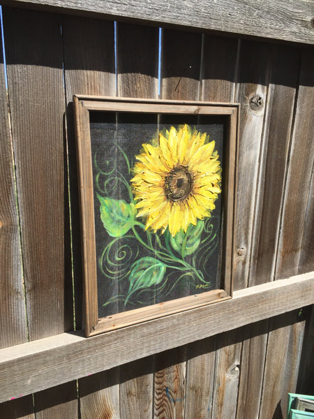 Sunflower,Rustic Sunflower,hand painting sunflower,original sunflower,window screen,Outdoor art,porch decor,Mother's day gift