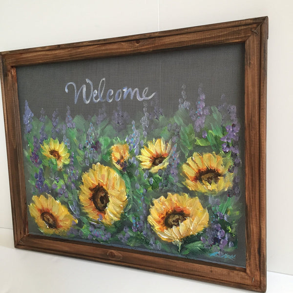 Sunflower Field, Welcome Sign,window screen hand painted,Customize for you