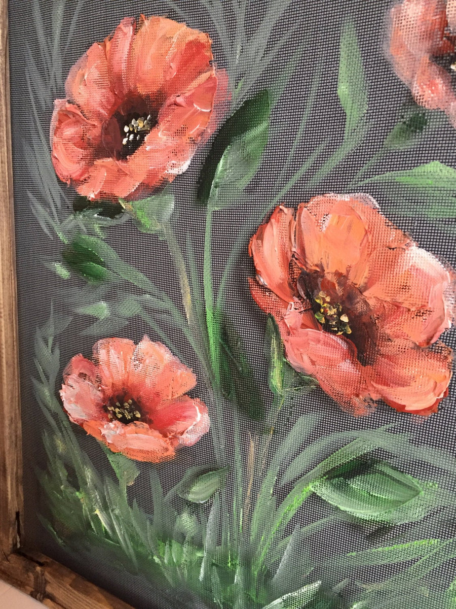 Poppy Flower original painting with faith message, hand painted Hebrews 11:1 2024 Bible verse, peach/ coral color poppy in bloom, small vertical