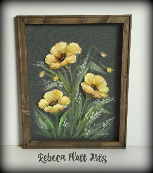 Yellow Poppies,Hand painted Poppies,Window screen art,wall art, indoor and outdoor art,porch decor