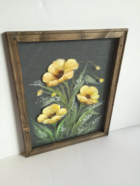 Yellow Poppies,Hand painted Poppies,Window screen art,wall art, indoor and outdoor art,porch decor