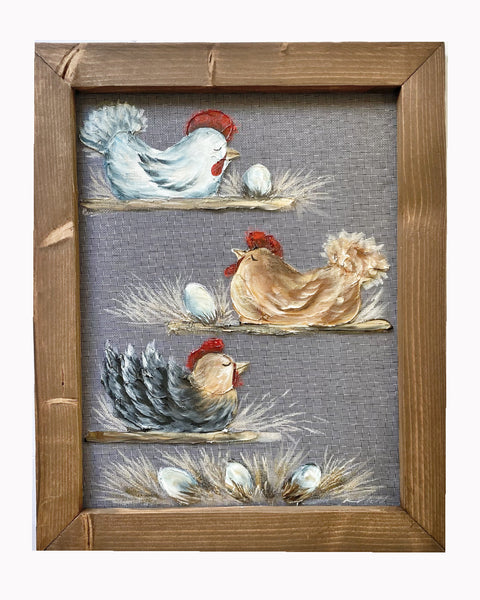 Chickens,rustic art,country art ,Chickens friends,painted windows,screens