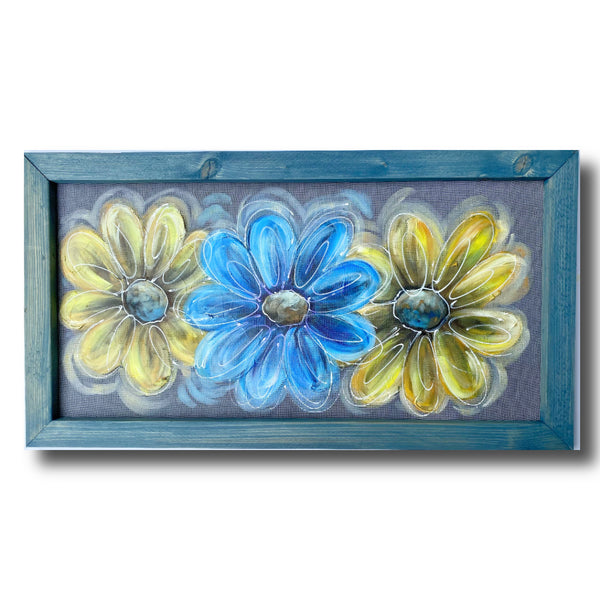 Colorful flowers, bright and happy, blue and yellow
