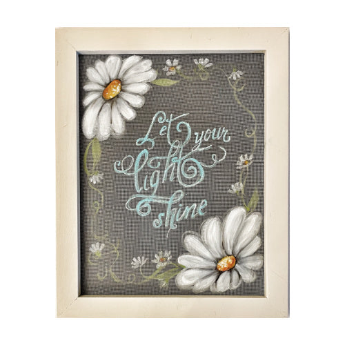 Let your light shine, Flowers on screen, recycled, window screen, hand painted