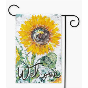 Welcome Sunny Sunflowers Garden Flag design by Rebeca Flott , beautiful Yard sign made with love,