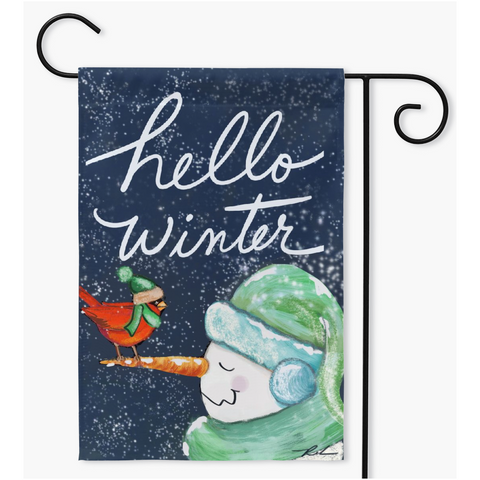 Hello Winter,Personalize Flags,The Snowman and the Cardinal