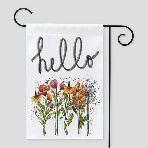 Hello Wildflowers, My Garden Flag, Spring time Garden Flag,Wildflower Garden Flag by Rebeca Flott Arts
