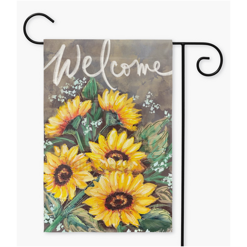 Welcome sunflower garden flag
