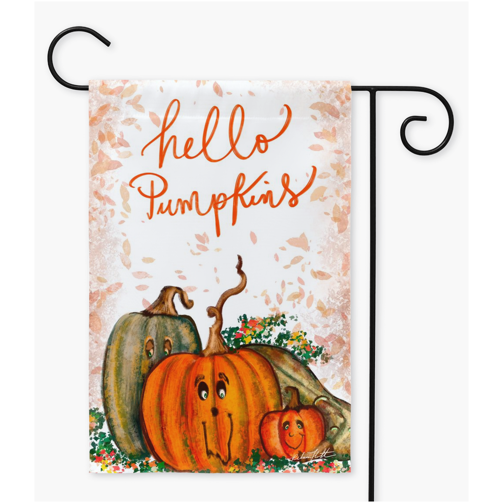 Hello Pumpkins Garden Flag kids,