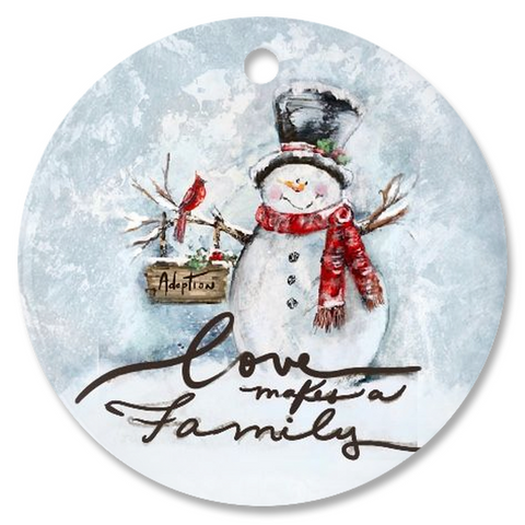 love makes a family Christmas ornament, Adoption Christmas ornament, family gift