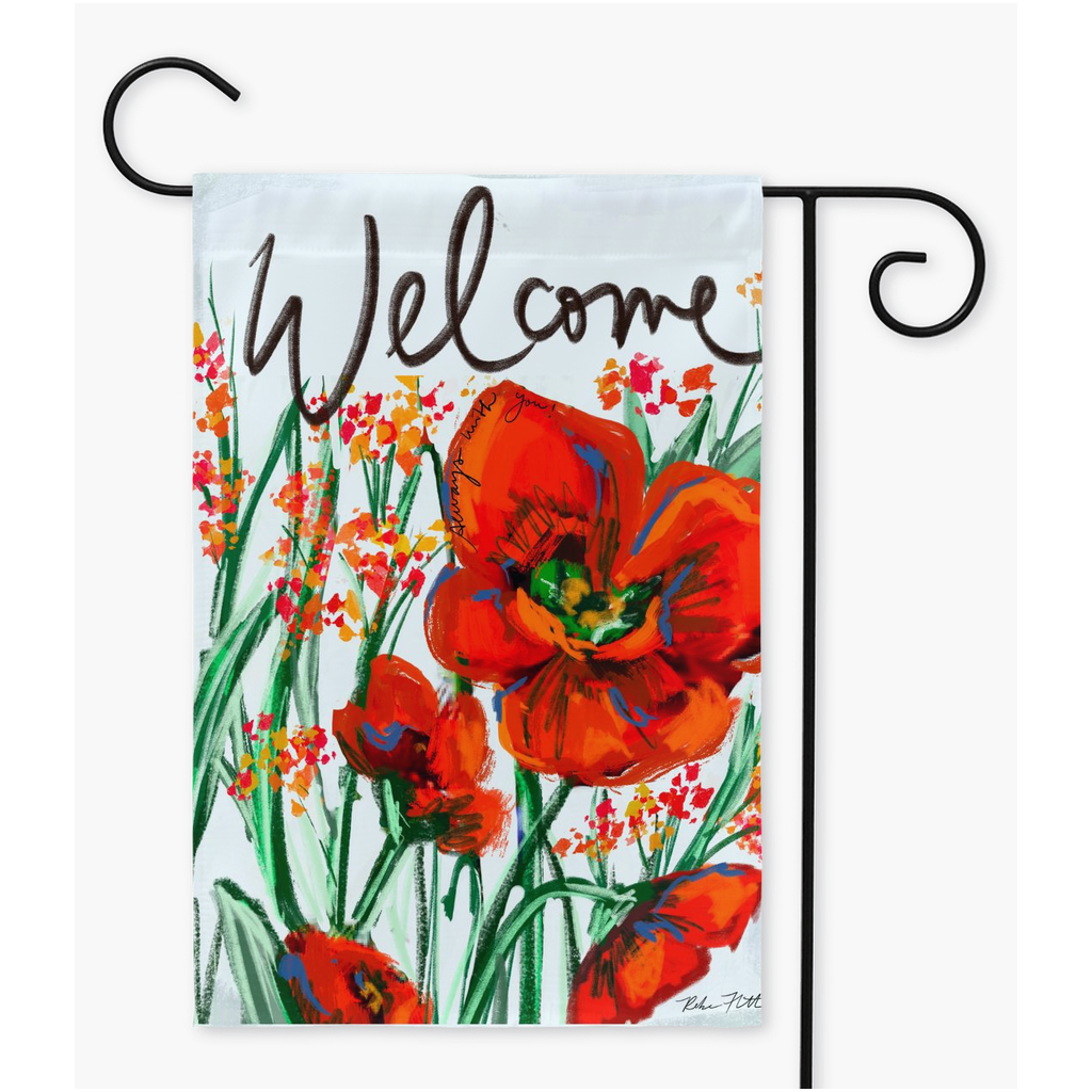 Welcome Garden Flag Red Poppies