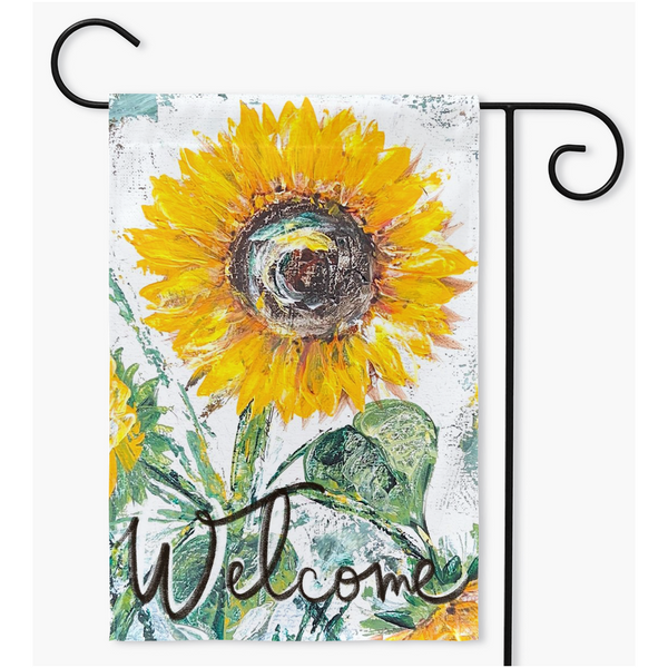 Welcome Sunny Sunflowers Garden Flag design by Rebeca Flott , beautiful Yard sign made with love,