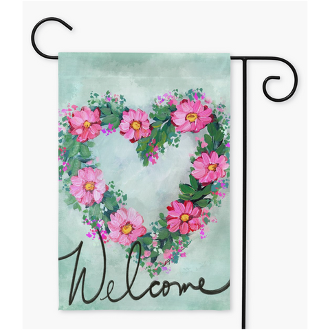 Rebeca Flott ,Yard Spring Blossom Welcome: Double-Sided Heart Garden Flag with Flowers - 12x18 Inches