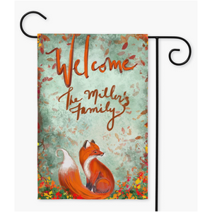Custom Fall Fox Family Flag - Personalize with Your Family Name