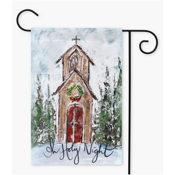 Christmas Chapel, Rustic Garden Christmas Flag by Rebeca Flott Arts