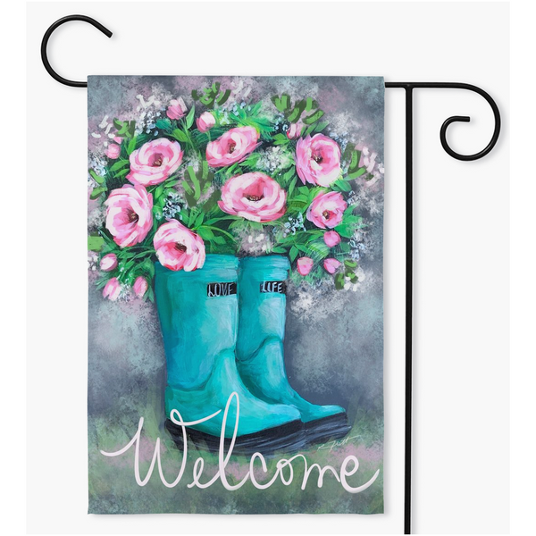 Garden Flags -Hello Flowers Welcome By Rebeca Flott Arts