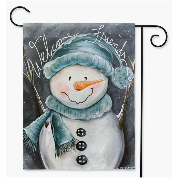 Blue Snowman Welcome Garden Flag