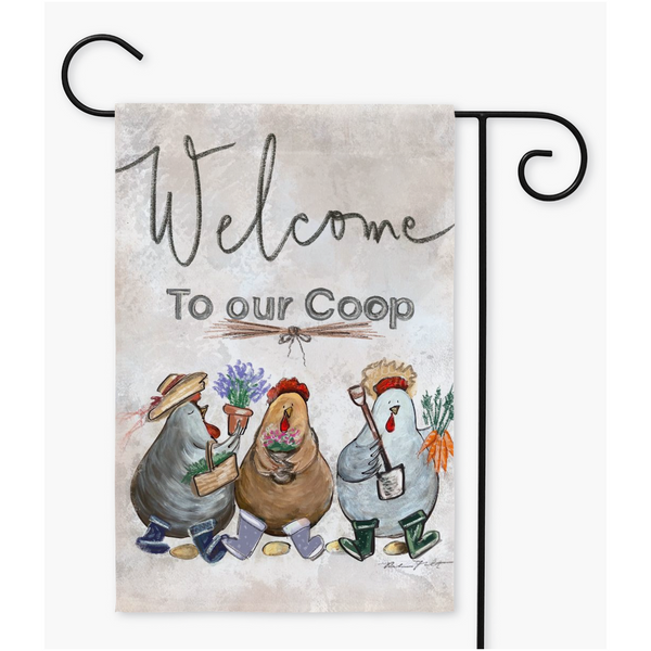 Welcome to our Coop Yard Flag, Rustic Inspired Yard Flag, Garden Flag, Chicken Garden Flag , Springtime Garden Flag