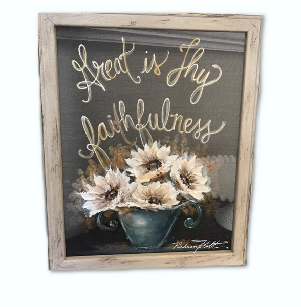 Great is thy Faithfulness, inspiration hand painted art, farmhouse style, window screen painting