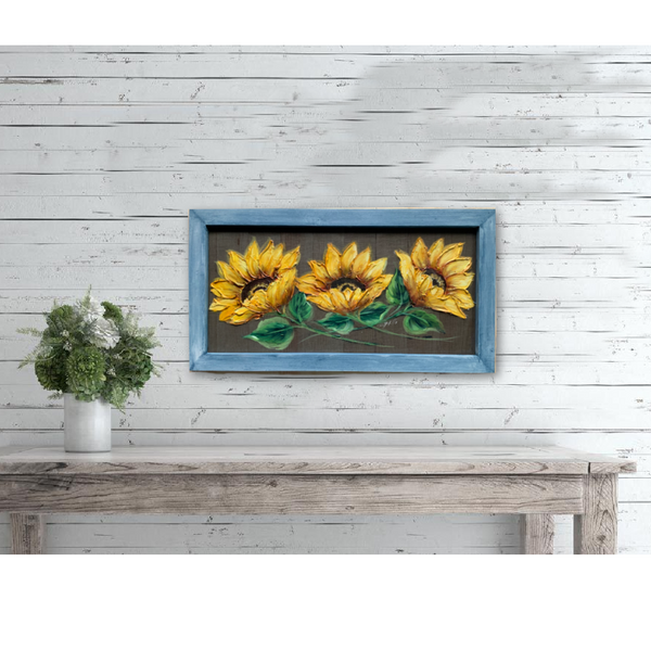 Trinity sunflowers on teal Original ART